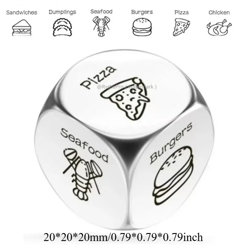 Stainless Steel Date Night Dice Set - Food Decision Dice for Couples