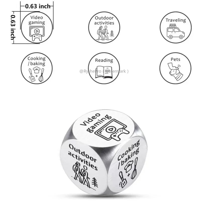 Stainless Steel Date Night Dice Set - Food Decision Dice for Couples