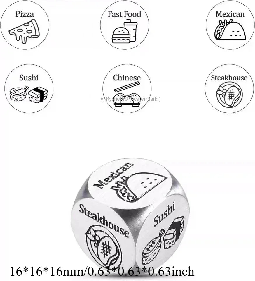 Stainless Steel Date Night Dice Set - Food Decision Dice for Couples