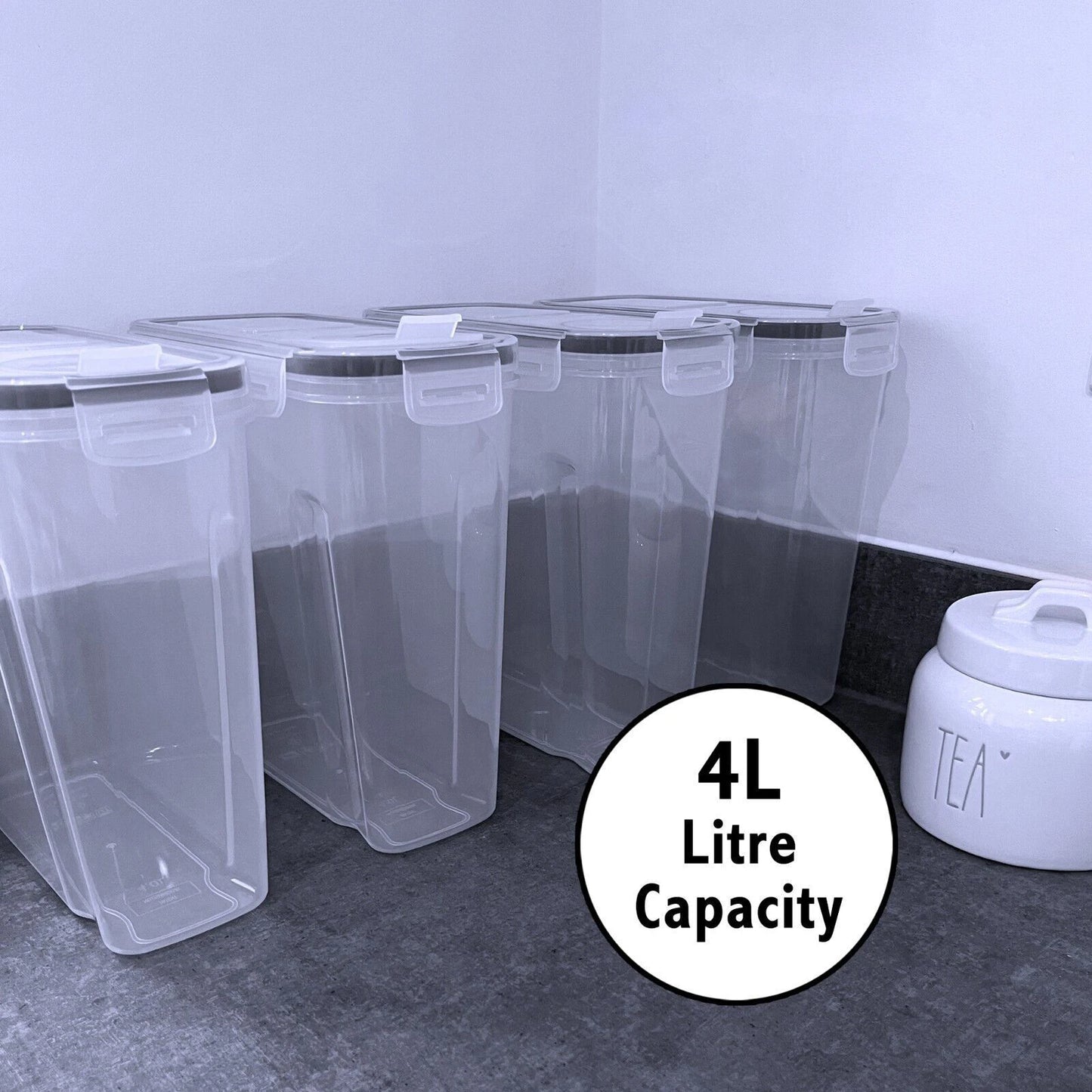 Dry Food Storage Containers, 4 Pack - Airtight Cereal Pantry Organizers