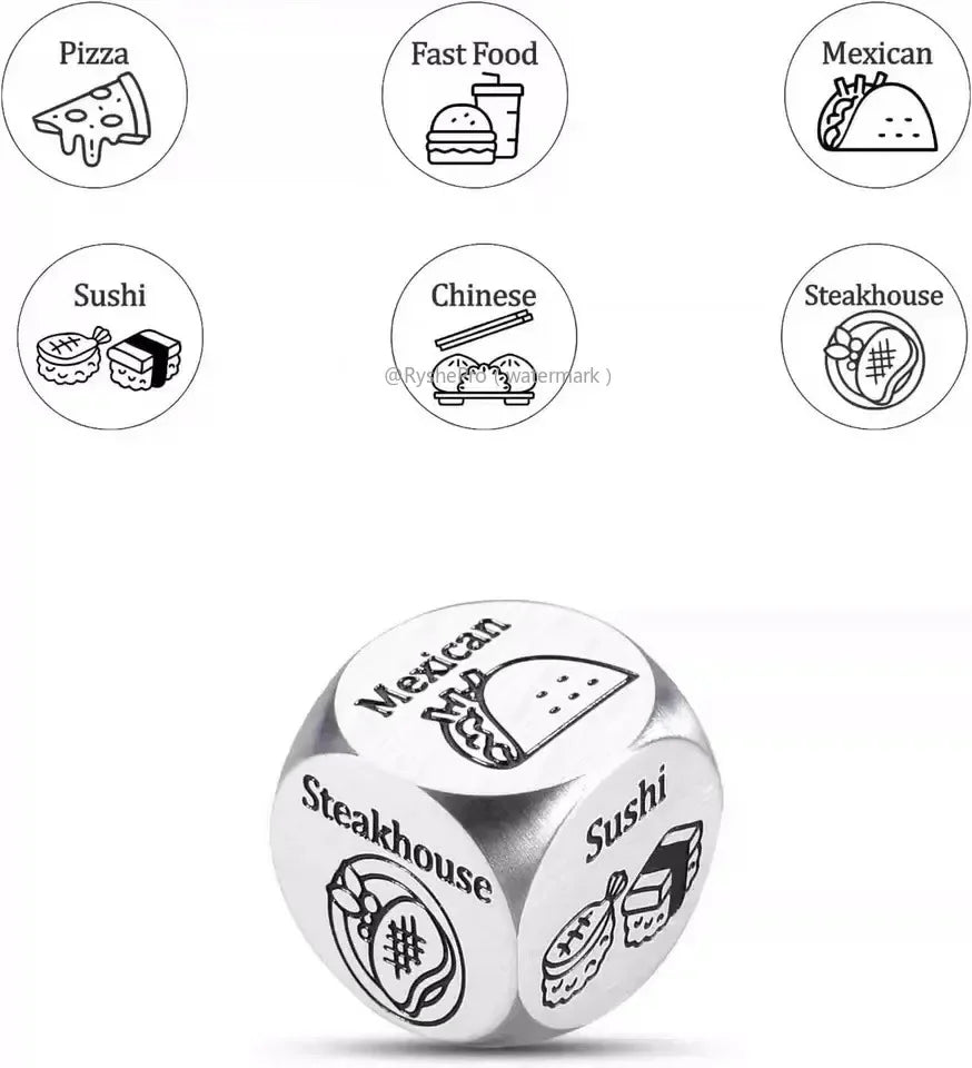 Stainless Steel Date Night Dice Set - Food Decision Dice for Couples