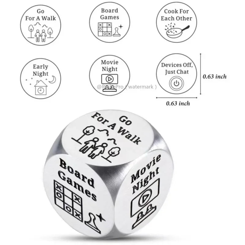 Stainless Steel Date Night Dice Set - Food Decision Dice for Couples