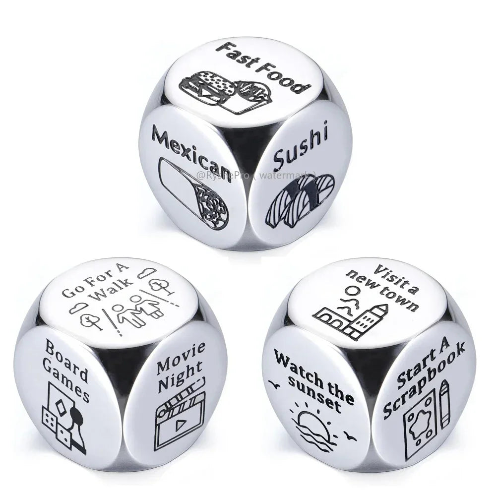 Stainless Steel Date Night Dice Set - Food Decision Dice for Couples