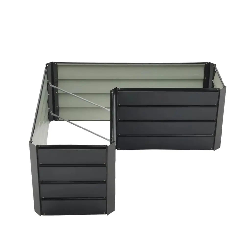 L-Shaped Metal Raised Garden Bed, Charcoal Black, Outdoor Planter
