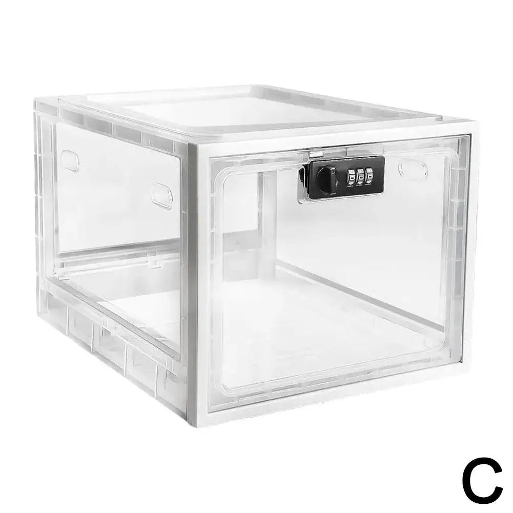 Clear Refrigerator Locking Storage Box for Food, Medicine, & More.