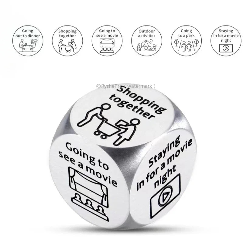 Stainless Steel Date Night Dice Set - Food Decision Dice for Couples