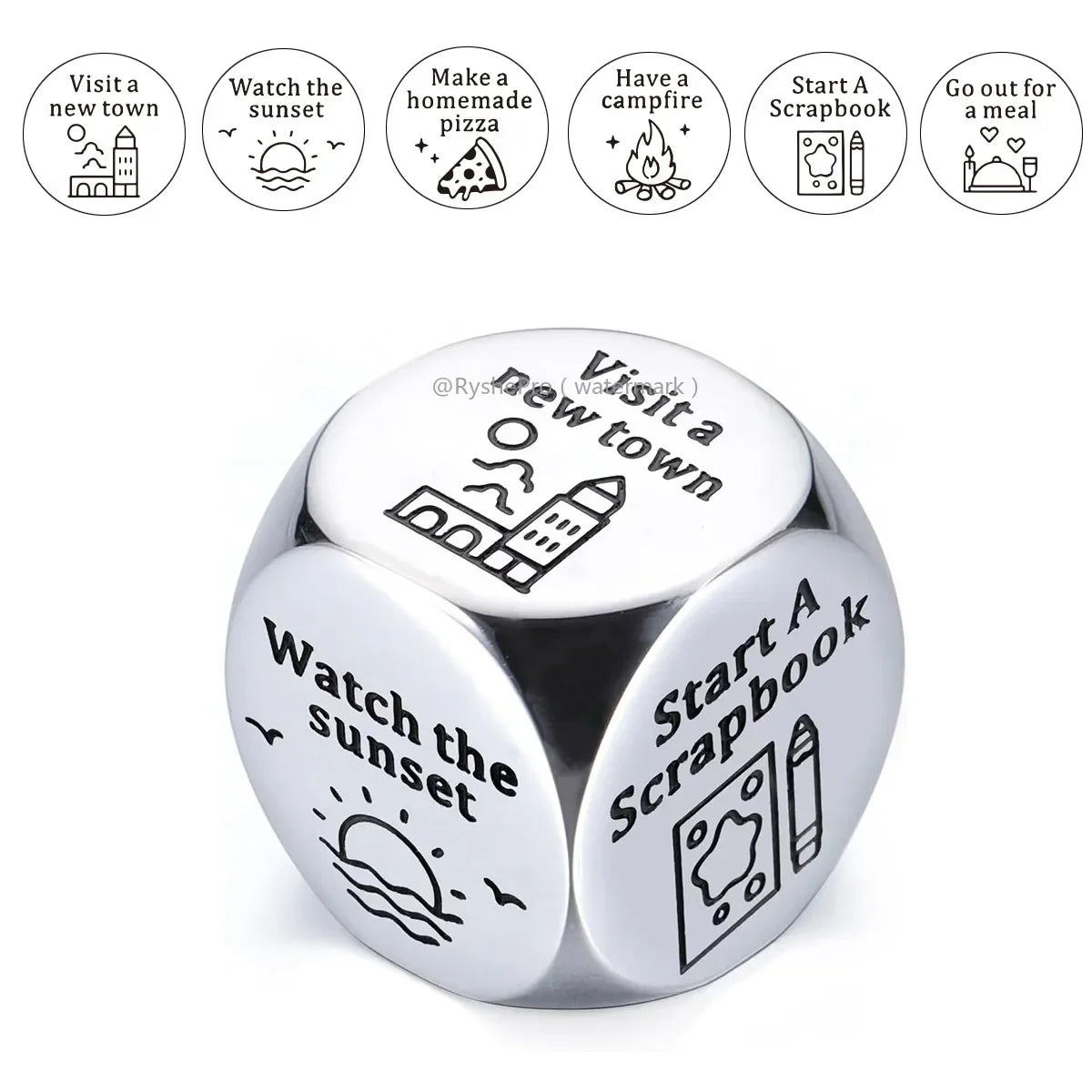 Stainless Steel Date Night Dice Set - Food Decision Dice for Couples