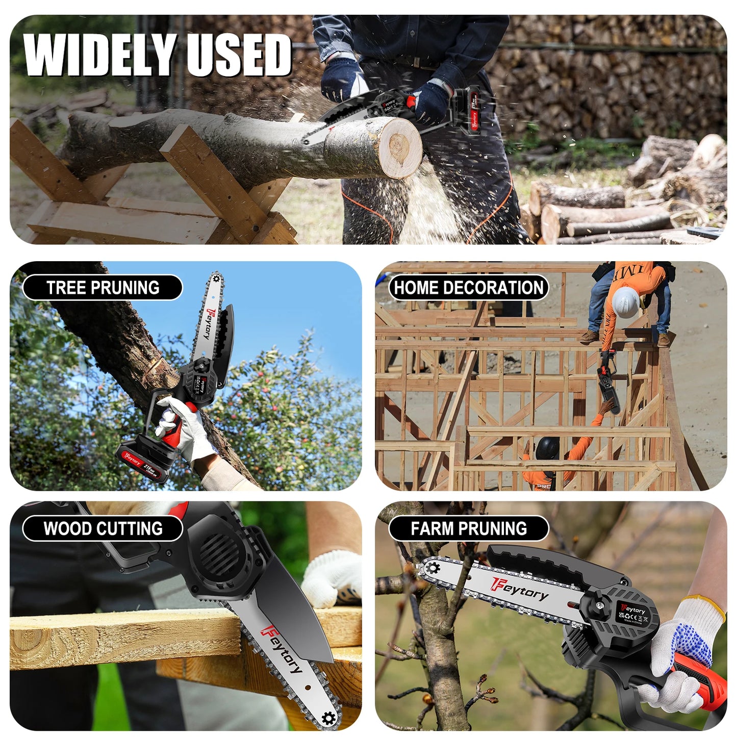 Cordless Mini Chainsaw, 6-Inch Electric Pruning Saw, Battery Powered