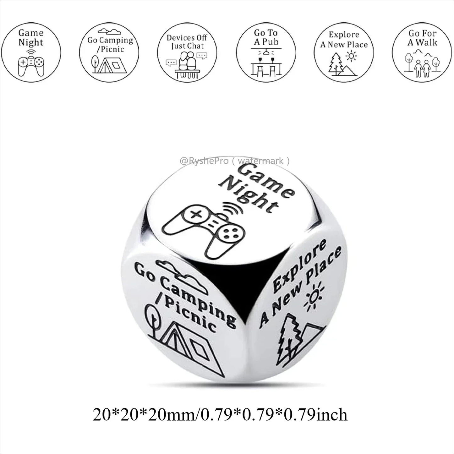 Stainless Steel Date Night Dice Set - Food Decision Dice for Couples