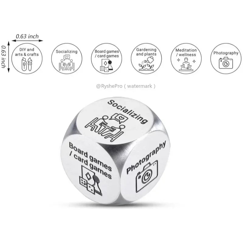 Stainless Steel Date Night Dice Set - Food Decision Dice for Couples