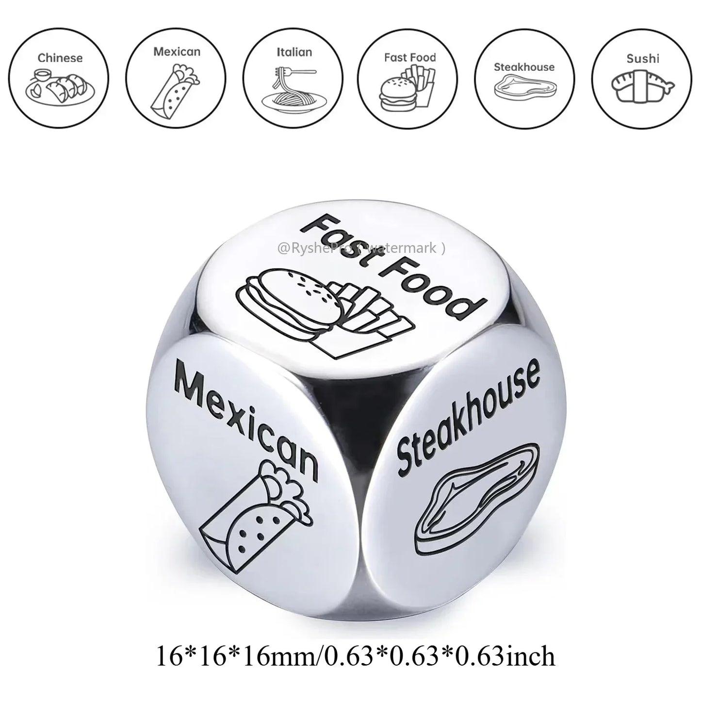 Stainless Steel Date Night Dice Set - Food Decision Dice for Couples