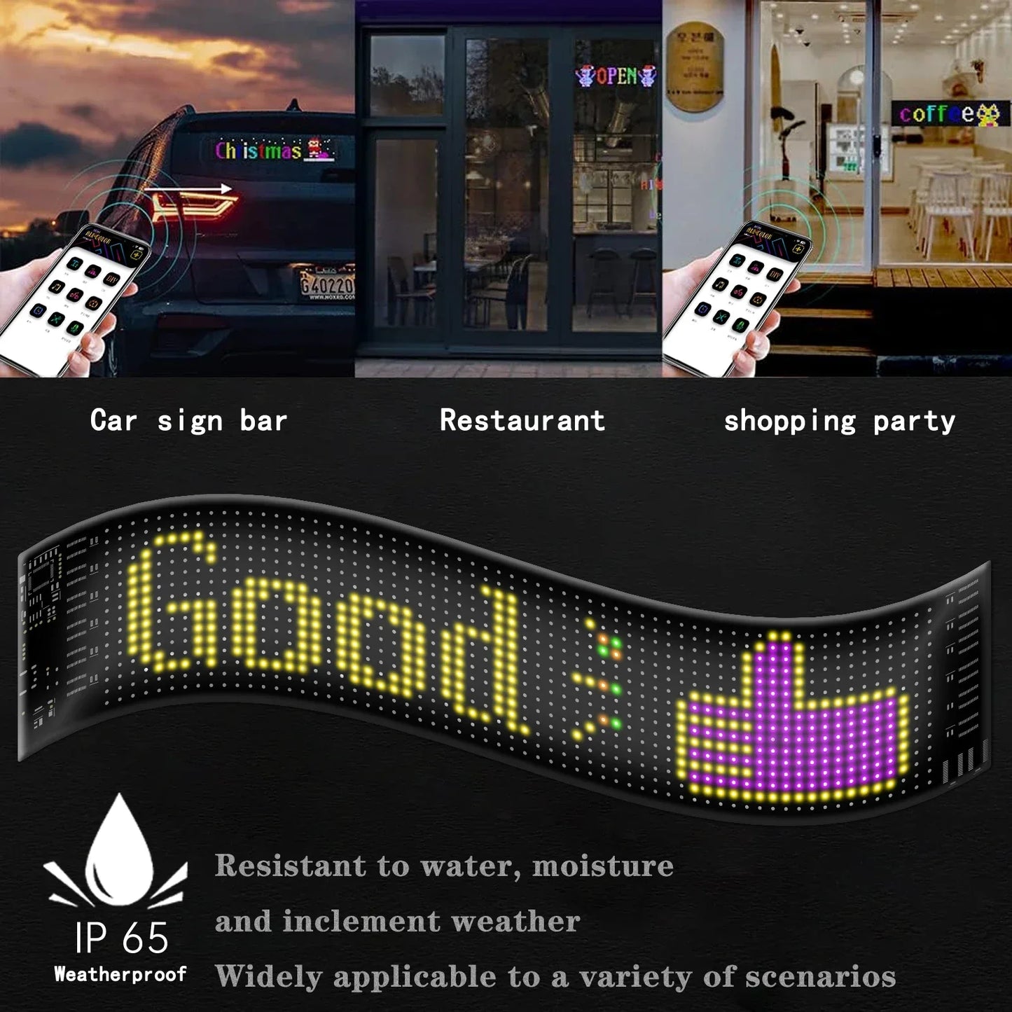 Bright LED Pixel Sign: Scrolling, Flexible, App-Controlled - Perfect for Cars & More!