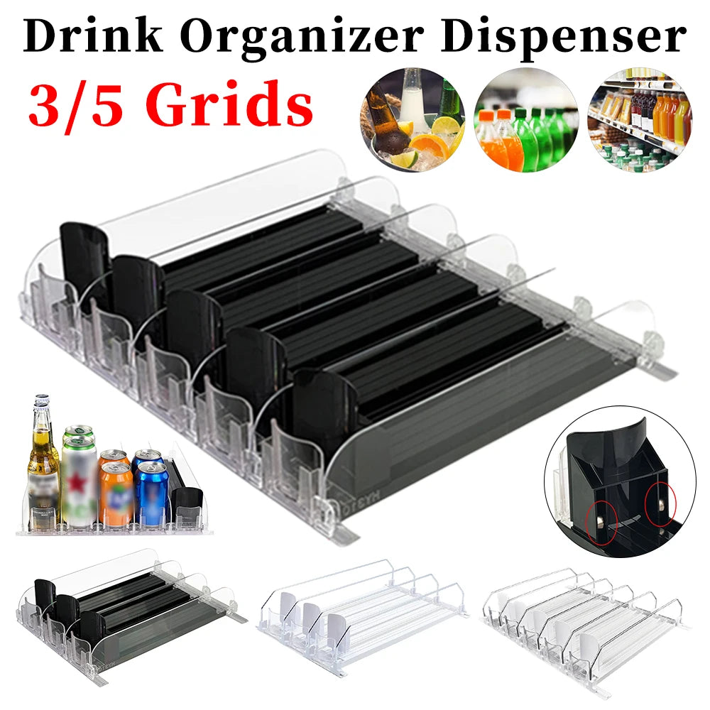 Adjustable Fridge Can Organizer with Spring-Loaded Dispenser