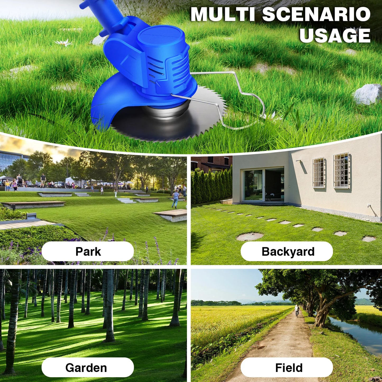 21V Cordless Grass Trimmer Set | 2 Batteries, Weed/Hedge Cutter