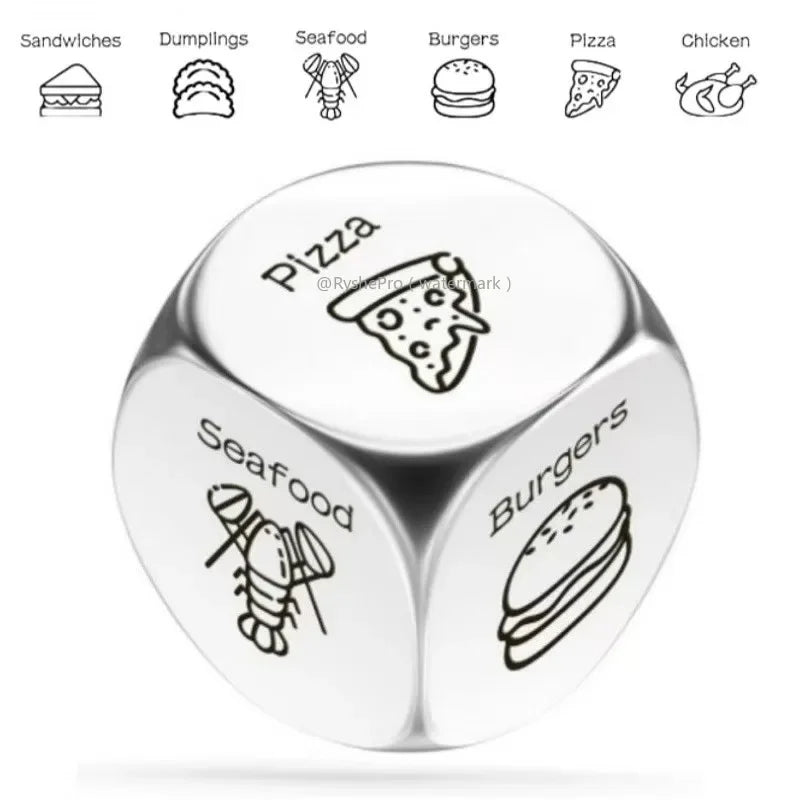 Stainless Steel Date Night Dice Set - Food Decision Dice for Couples