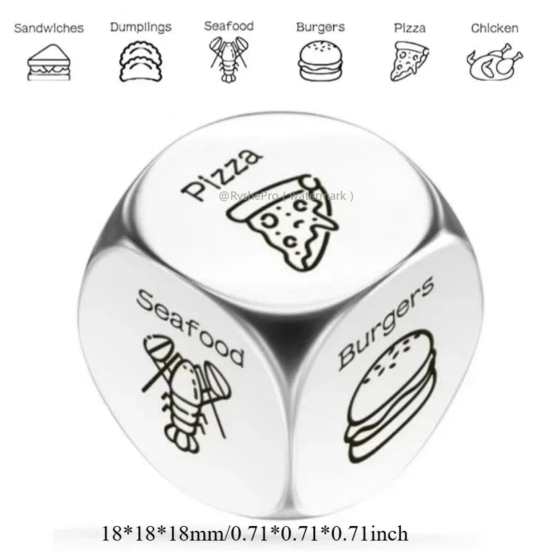 Stainless Steel Date Night Dice Set - Food Decision Dice for Couples