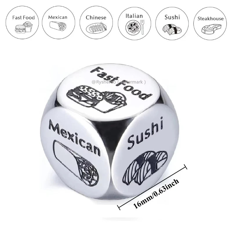 Stainless Steel Date Night Dice Set - Food Decision Dice for Couples