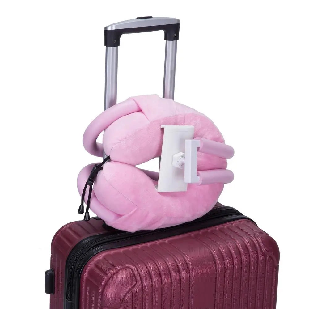 Hands-Free Memory Foam U-Shaped Neck Pillow with Phone & Tablet Holder