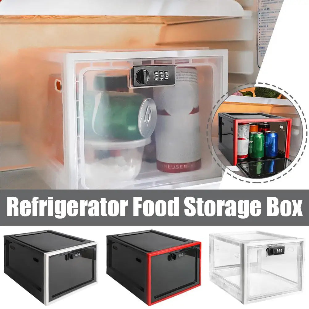 Clear Refrigerator Locking Storage Box for Food, Medicine, & More.