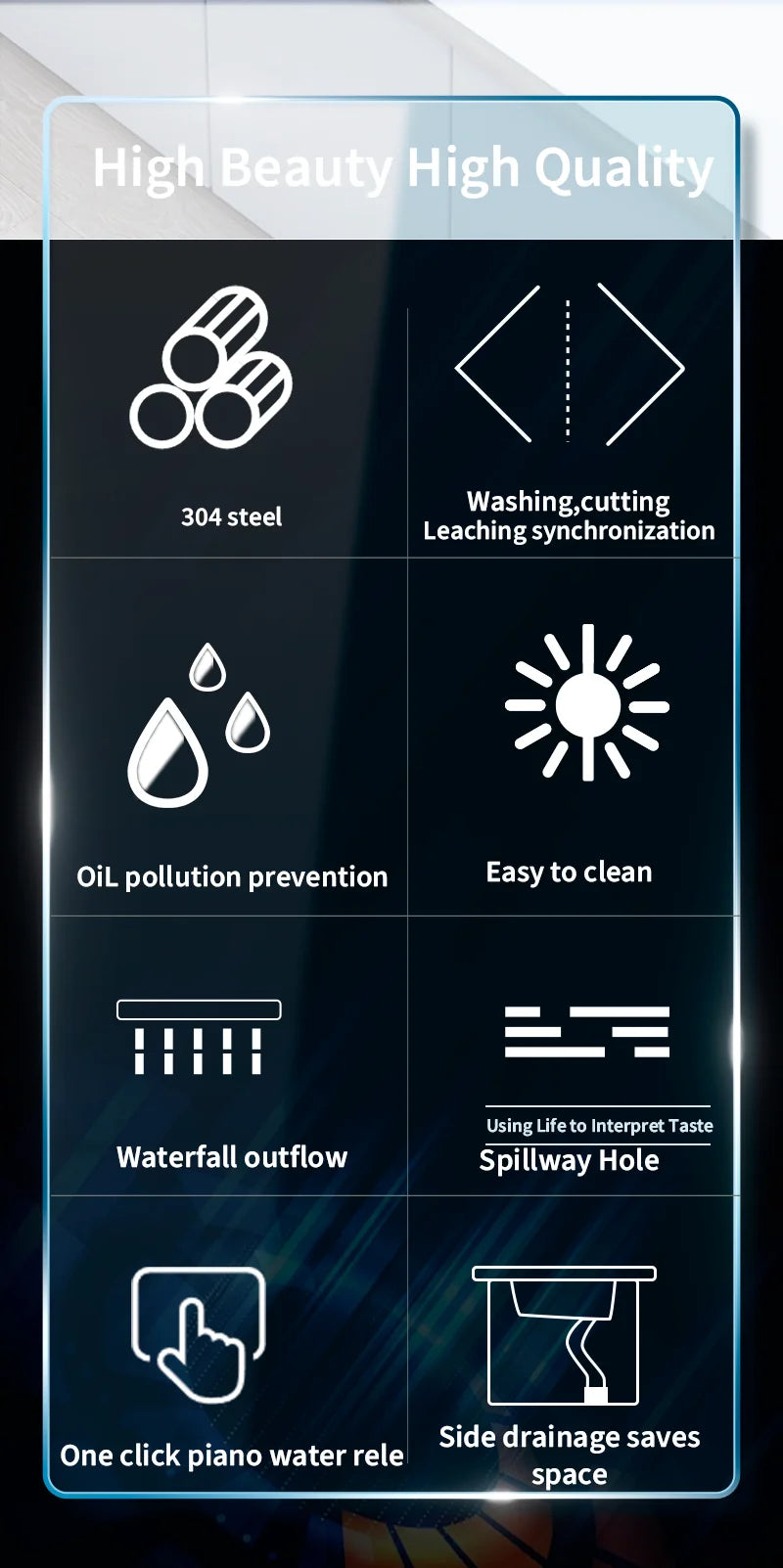 Large Stainless Steel Waterfall Kitchen Sink with Digital Faucet, Soap Dispenser & Cup Washer