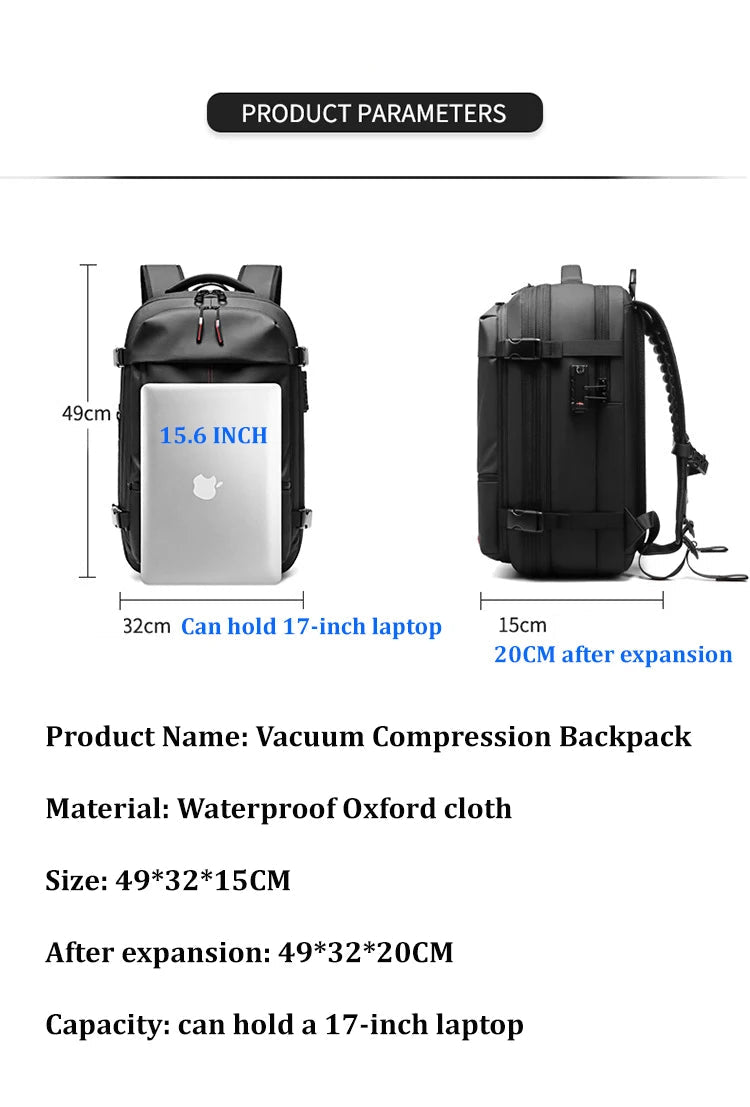 Vacuum Compression Backpack for Travel and Business