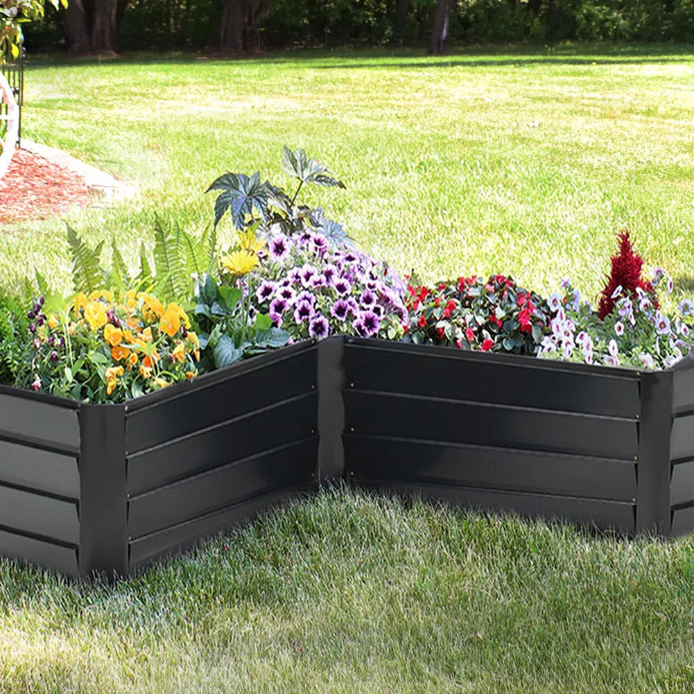 L-Shaped Metal Raised Garden Bed, Charcoal Black, Outdoor Planter