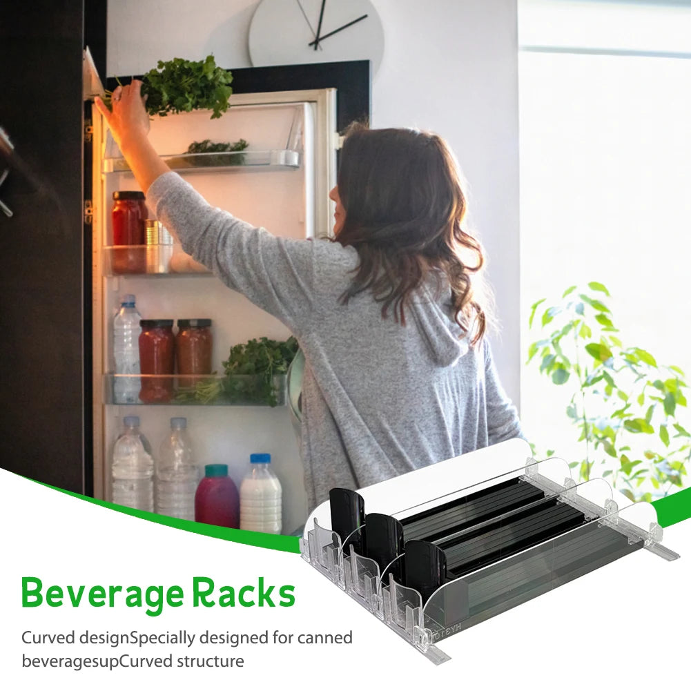 Adjustable Fridge Can Organizer with Spring-Loaded Dispenser