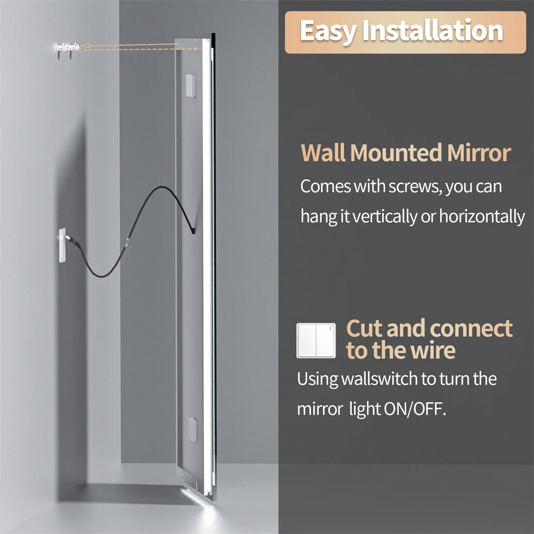 XXL Smart LED Bathroom Vanity Mirror – Wall Mounted with Bluetooth, Digital Display & Anti-Fog Lighting