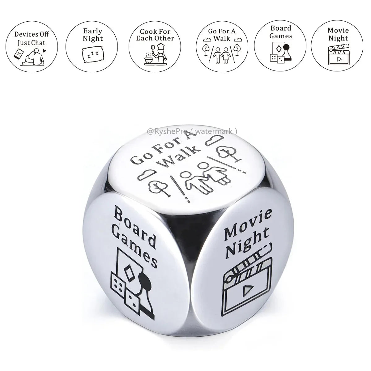 Stainless Steel Date Night Dice Set - Food Decision Dice for Couples