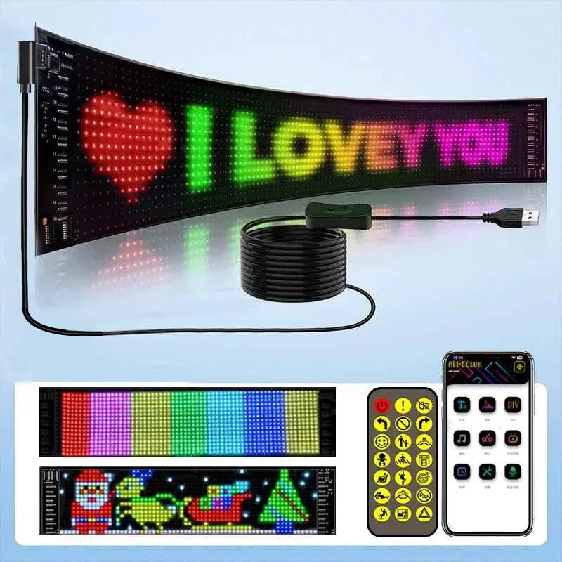 Bright LED Pixel Sign: Scrolling, Flexible, App-Controlled - Perfect for Cars & More!