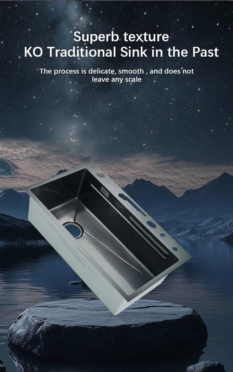 Large Stainless Steel Waterfall Kitchen Sink with Digital Faucet, Soap Dispenser & Cup Washer