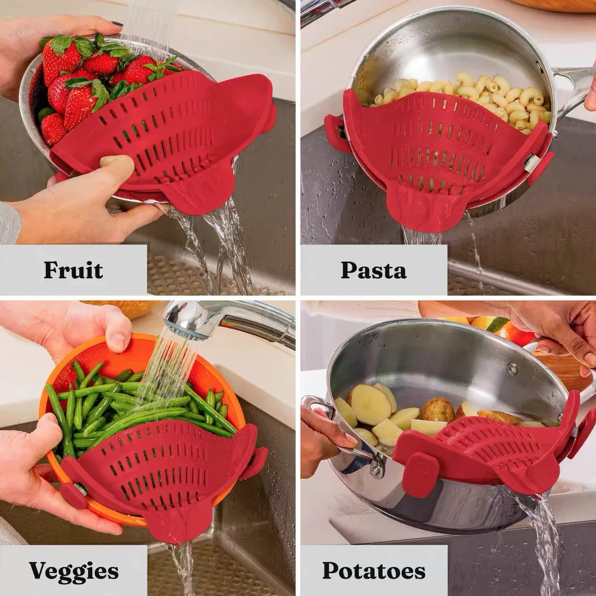 Quick-Clip Strainer: No-Spill Draining for Pots & Pans