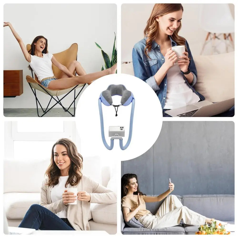 Hands-Free Memory Foam U-Shaped Neck Pillow with Phone & Tablet Holder