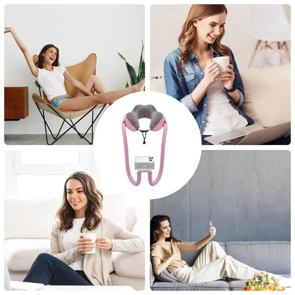 Hands-Free Memory Foam U-Shaped Neck Pillow with Phone & Tablet Holder