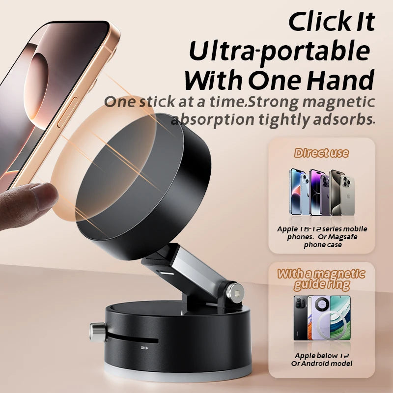 Magnetic Phone Holder: Mini Foldable Suction Cup Mount for iPhone & Android