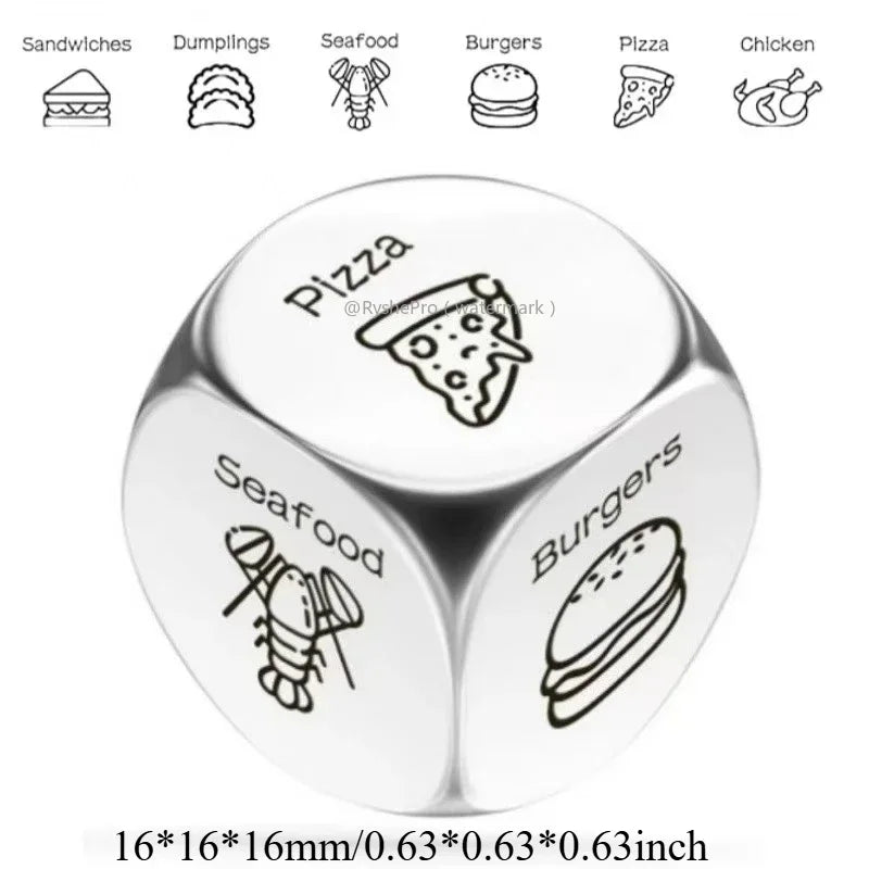 Stainless Steel Date Night Dice Set - Food Decision Dice for Couples