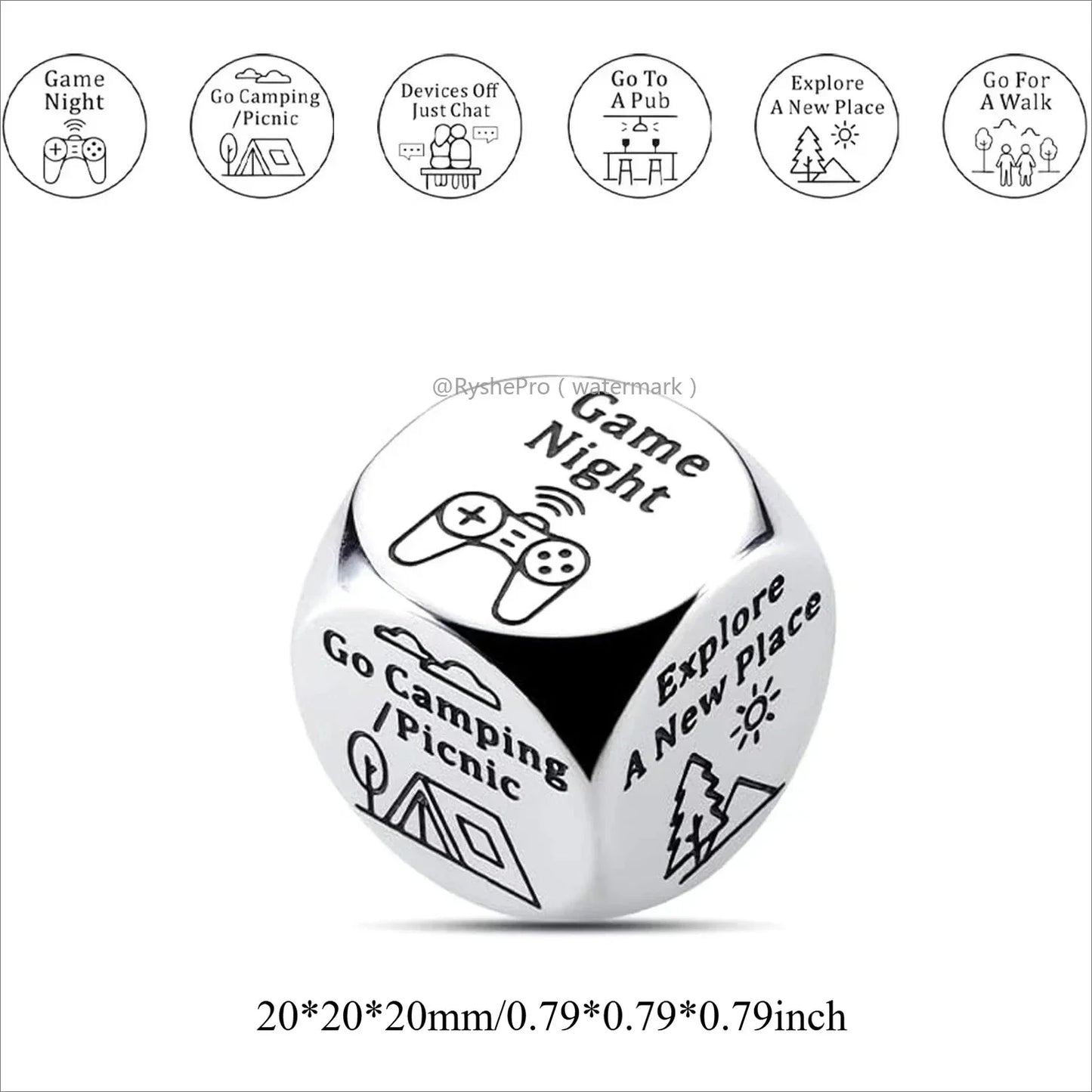 Stainless Steel Date Night Dice Set - Food Decision Dice for Couples