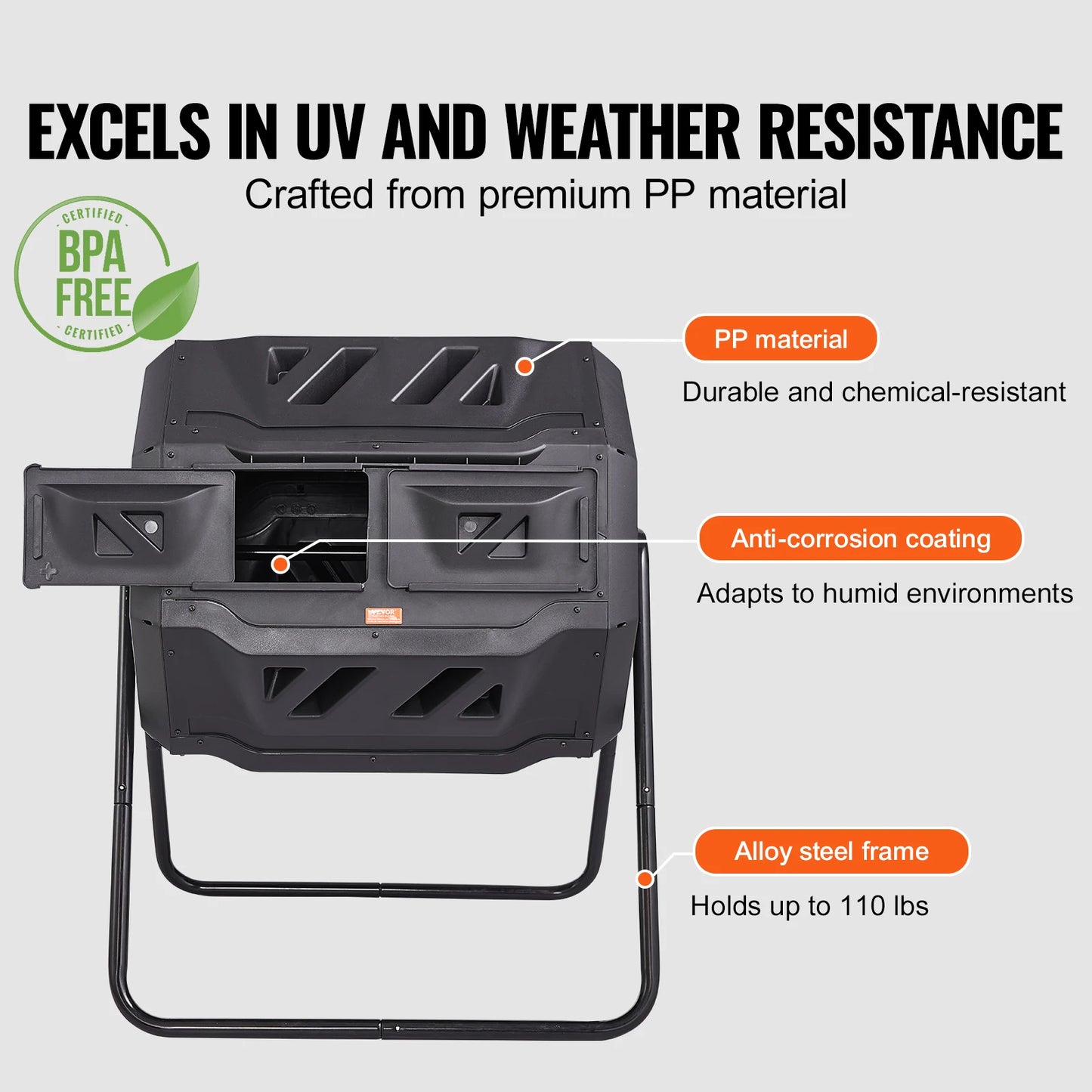 Dual Chamber Compost Tumbler, 18.5, 37 or 43 Gallon, VEVOR - BPA-Free Outdoor Compost Bin for Garden