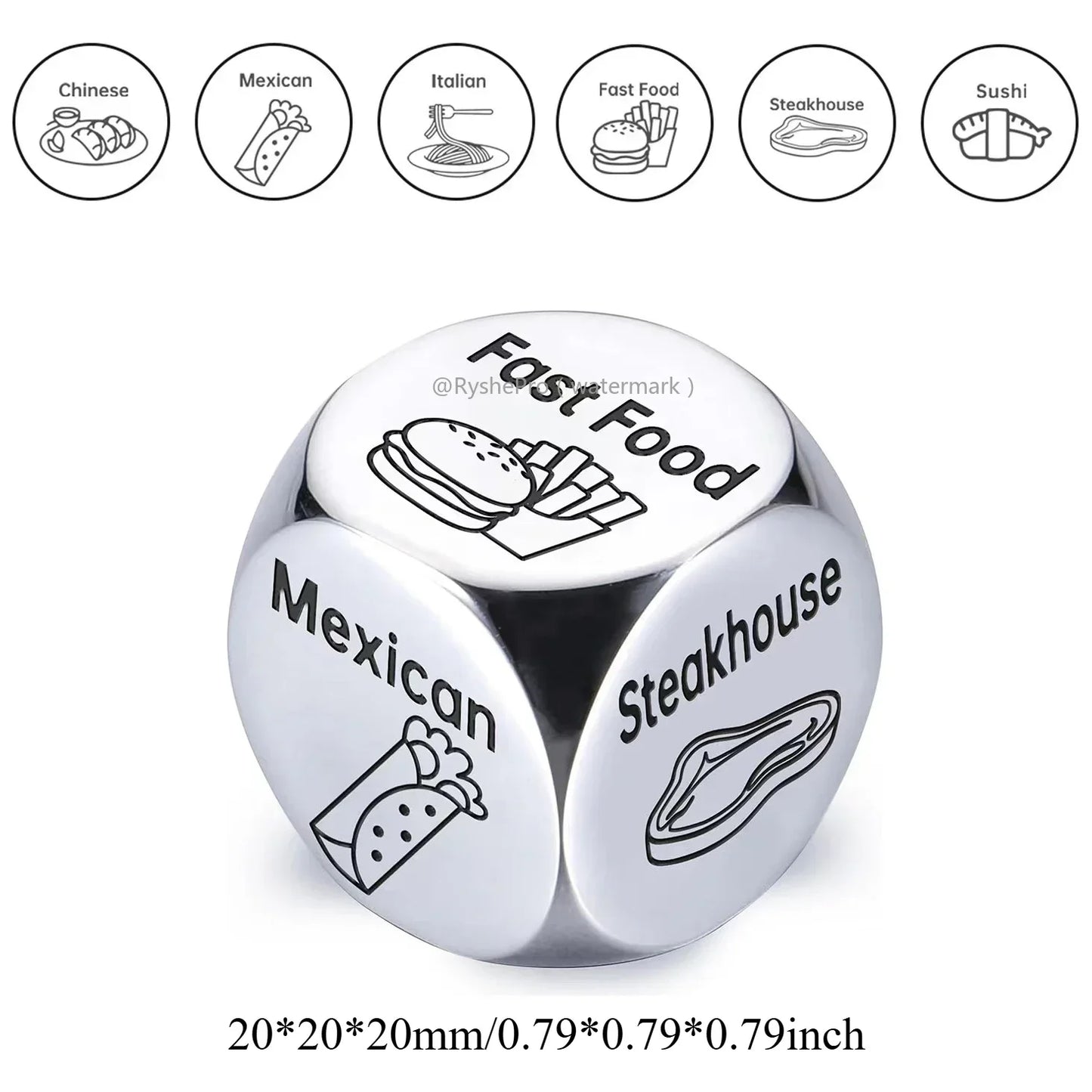 Stainless Steel Date Night Dice Set - Food Decision Dice for Couples