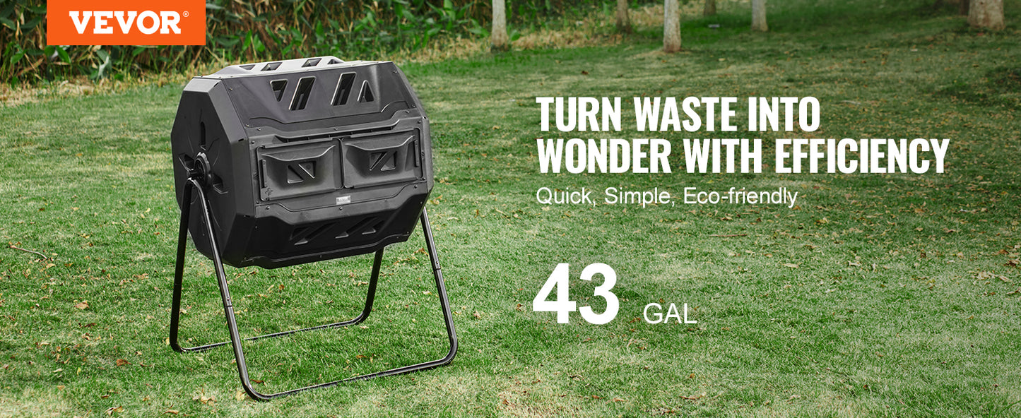 Dual Chamber Compost Tumbler, 18.5, 37 or 43 Gallon, VEVOR - BPA-Free Outdoor Compost Bin for Garden