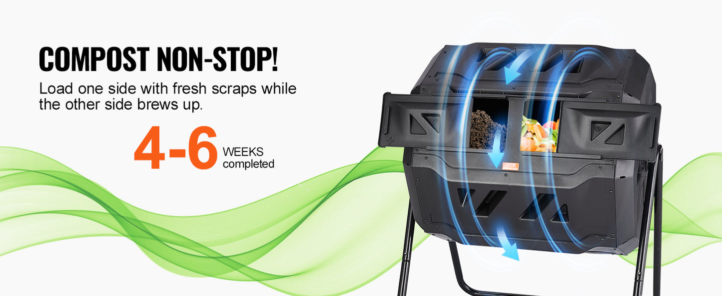 Dual Chamber Compost Tumbler, 18.5, 37 or 43 Gallon, VEVOR - BPA-Free Outdoor Compost Bin for Garden