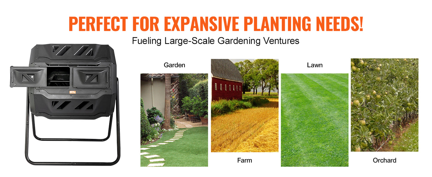 Dual Chamber Compost Tumbler, 18.5, 37 or 43 Gallon, VEVOR - BPA-Free Outdoor Compost Bin for Garden