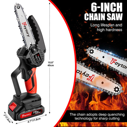 Cordless Mini Chainsaw, 6-Inch Electric Pruning Saw, Battery Powered