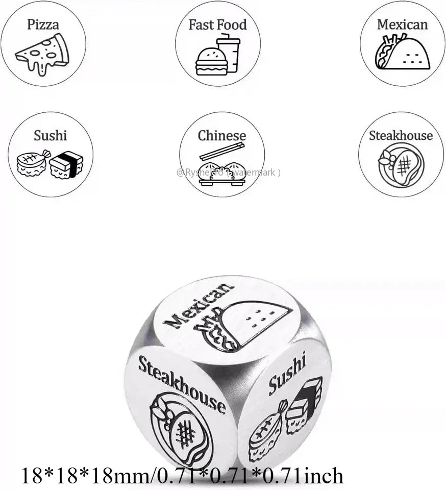 Stainless Steel Date Night Dice Set - Food Decision Dice for Couples