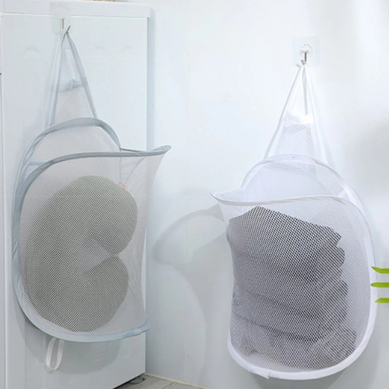 1pc Dirty Clothes Storage Basket, Foldable Bathroom Clothes Hanging Bag, Household Wall Mounted Basket, Frame Bucket