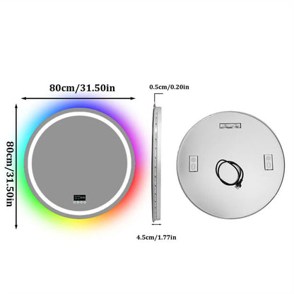 LED Bathroom Mirror Round 800x800mm Wall Hanging Mirror Anti Fog Bluetooth Speaker Brightness Memory Front Light & RGB Backlit