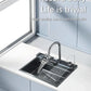Large Stainless Steel Waterfall Kitchen Sink with Digital Faucet, Soap Dispenser & Cup Washer