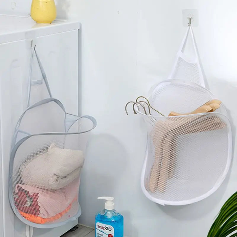 1pc Dirty Clothes Storage Basket, Foldable Bathroom Clothes Hanging Bag, Household Wall Mounted Basket, Frame Bucket
