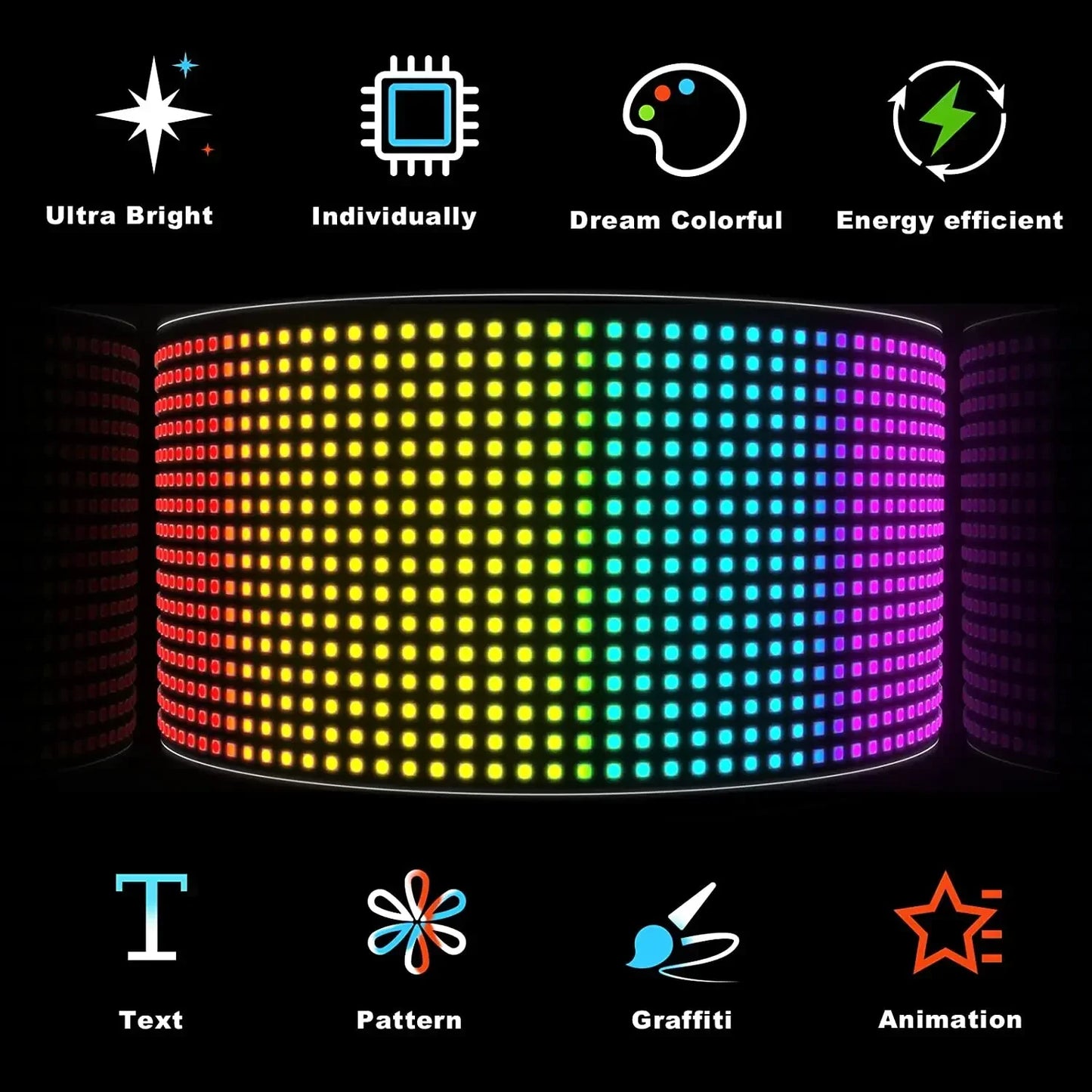 Bright LED Pixel Sign: Scrolling, Flexible, App-Controlled - Perfect for Cars & More!