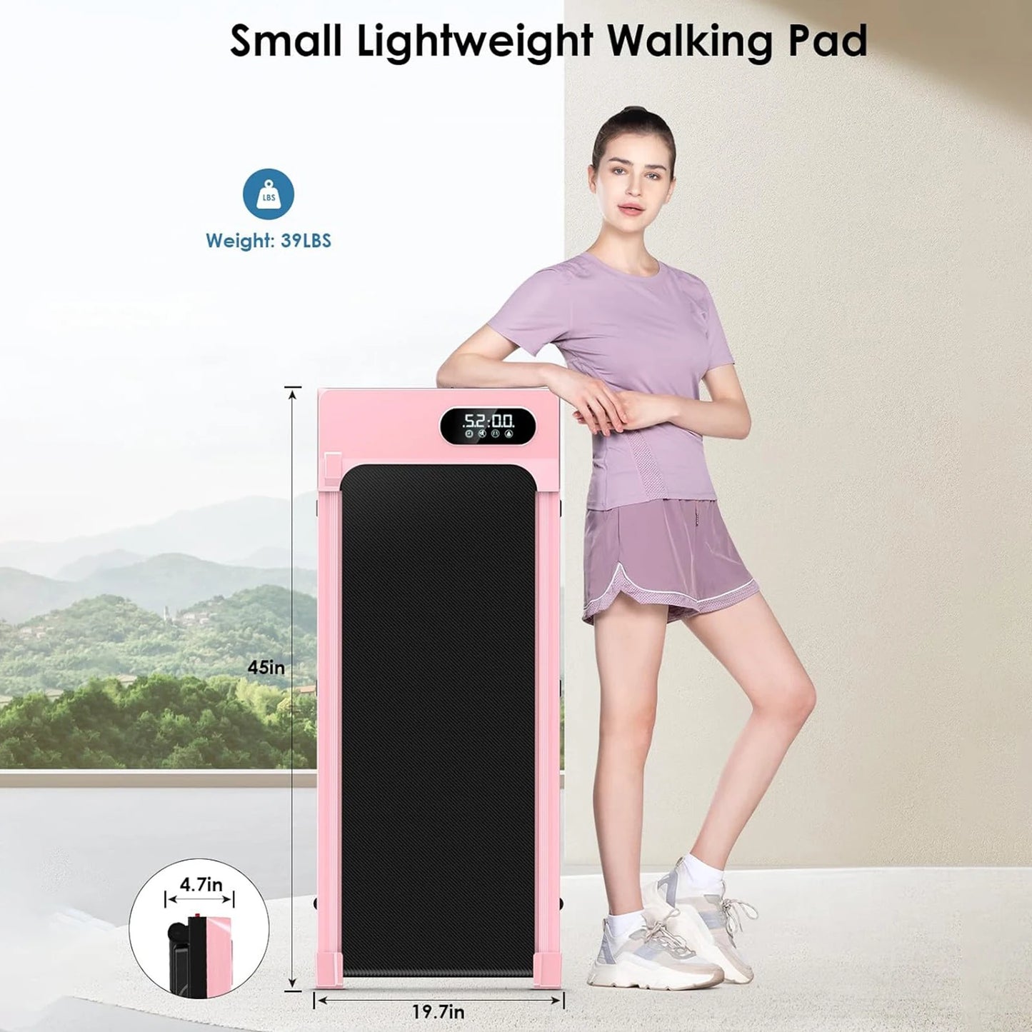 Bigzzia Walking Pad Under Desk Treadmill, 5MPH Portable Treadmill Home Quiet Lightweight Flat Treadmill pad 300lb Capacity 2.5HP